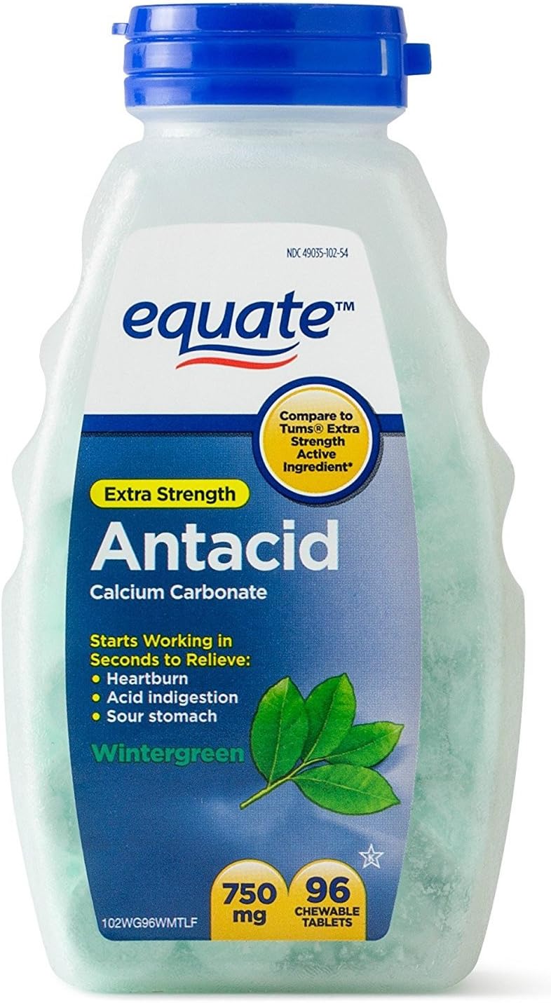 Sugar Free Antacid Orange Cream Flavor + Extra Strength Chewable Wintergreen Tablets | Equate 750 mg | Compare to Tums: Health & Personal Care