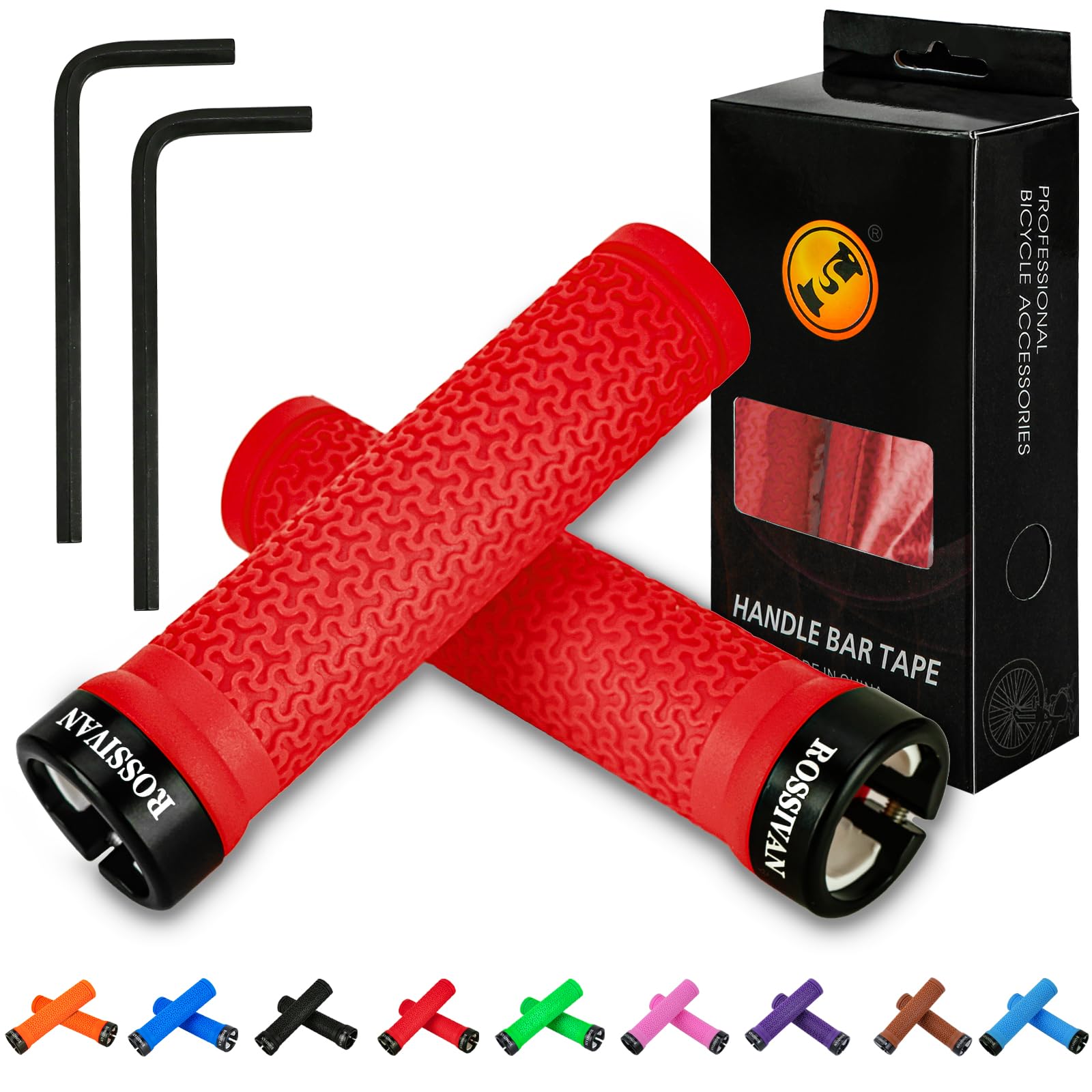 Rossivan Professional Bike Handlebar Grips,Mountain Bike Grips with Soft and Comfortable Anti-slip Rubber,Single Lock-on MTB Grips- Conquer Every Ride