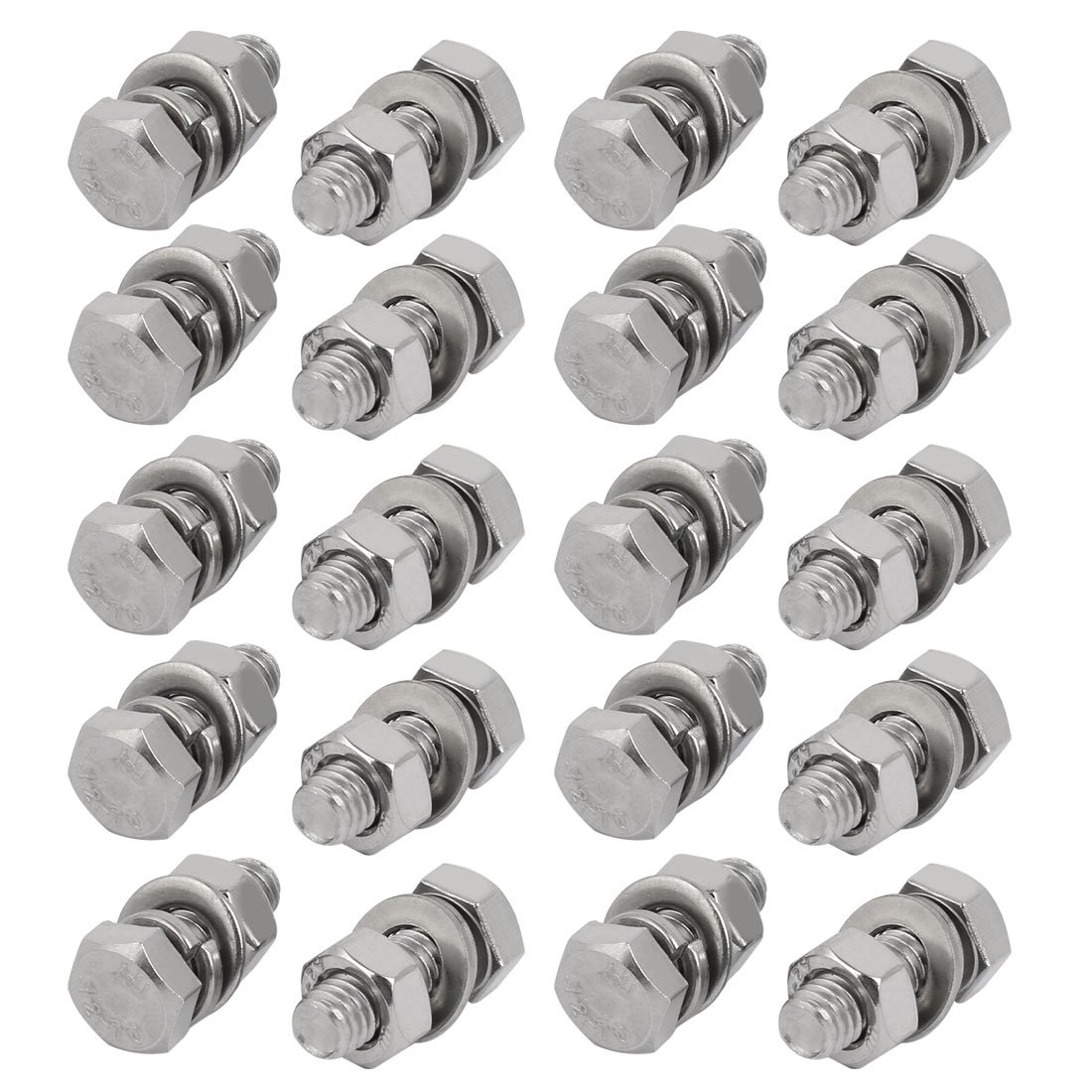 Sourcingmap 20pcs 304 Stainless Steel M6x20mm Hex Bolts w Nuts and Washers Assortment Kit