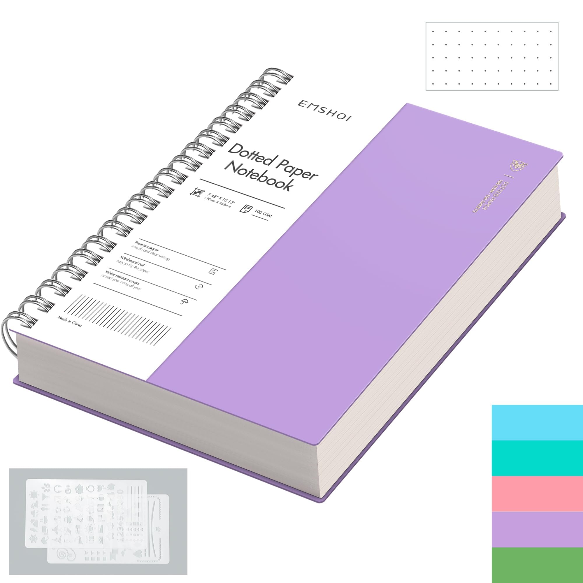 EMSHOI B5 Spiral Notebook Bullet Dotted Journal, 300 Pages/150 Sheets, 100gsm Dot Grid Paper, Waterproof Hardcover, Wirebound Notepad for Office School Women Men Work Writing,19 x 25 cm, Purple