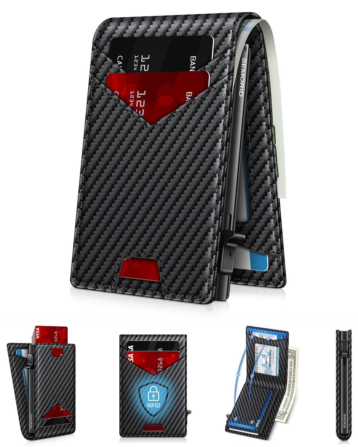 SEMORID Wallet for Men Wallet with Slim Pop Up Card Holder for 12-14 Cards, RFID Blocking Bifold Minimalist Smart Wallet, Credit Card Holder with ID Window & Cash Slot, Compact Metal Card Case, Gifts for Men