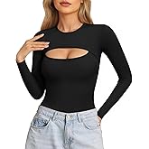 ALGALAROUND Women's Cutout Tops Basic Long Sleeve Round Neck Slim Fit T-Shirts
