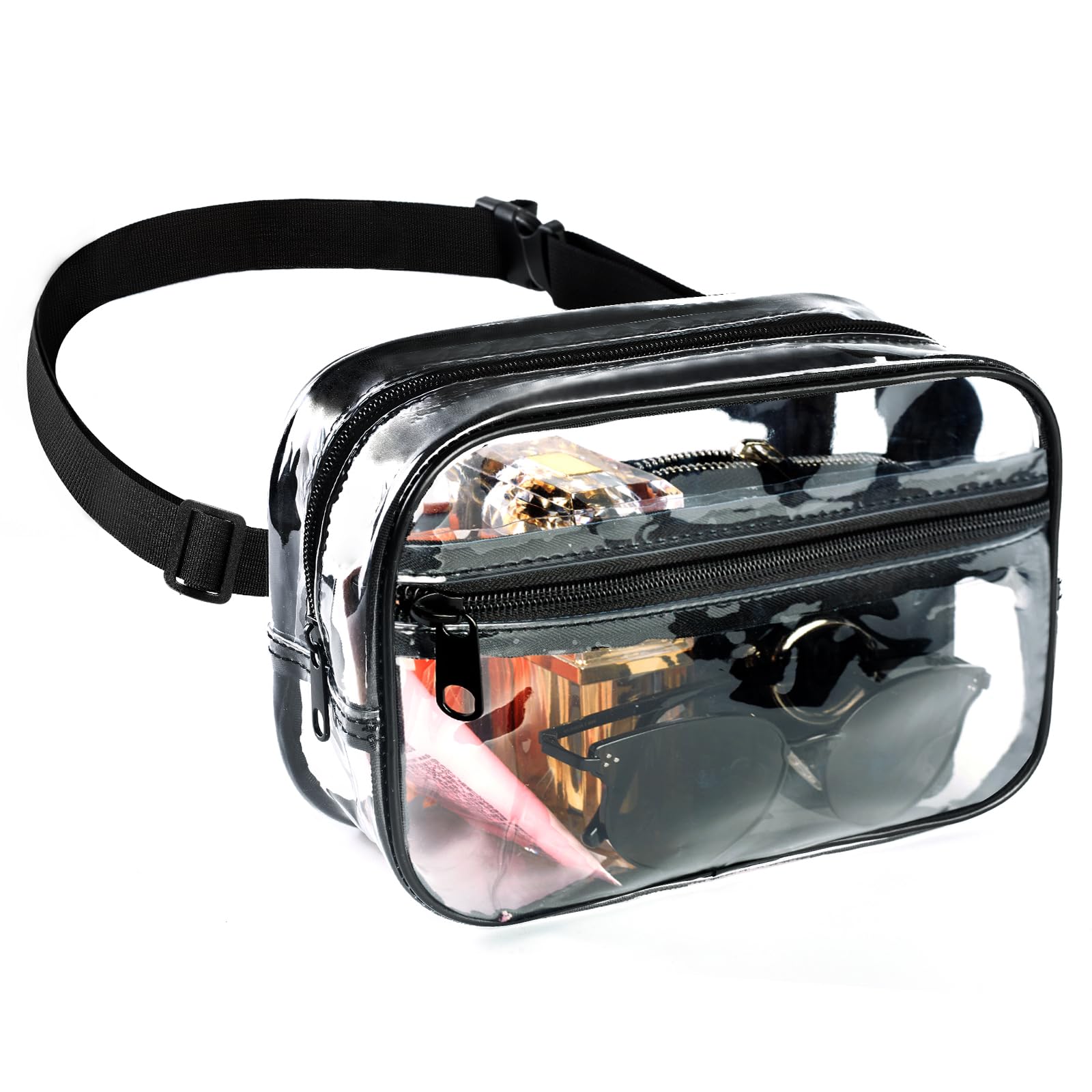 Clear Fanny Pack for Stadium Events - Clear Bag for Women Men | Lightweight Waist Pack for Concerts, Sports Games Day & Travel | Stadium Approved Transparent Bag (Black)