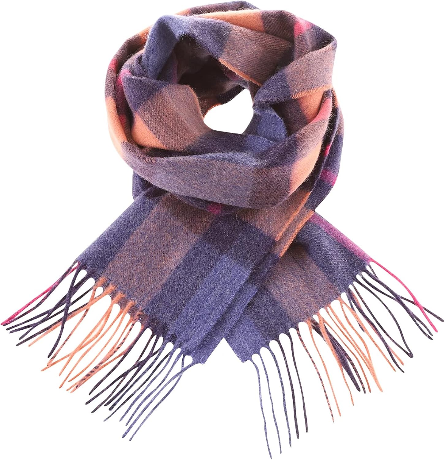 Edinburgh Cashmere Scarf Centre Square Check Denim/Orange CENTRE