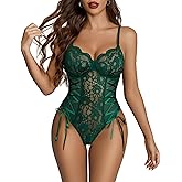 Avidlove Lingerie for Women Sexy Lace Bodysuit Teddy One Piece Lingerie Lace-up Back Cut Out Lingerie