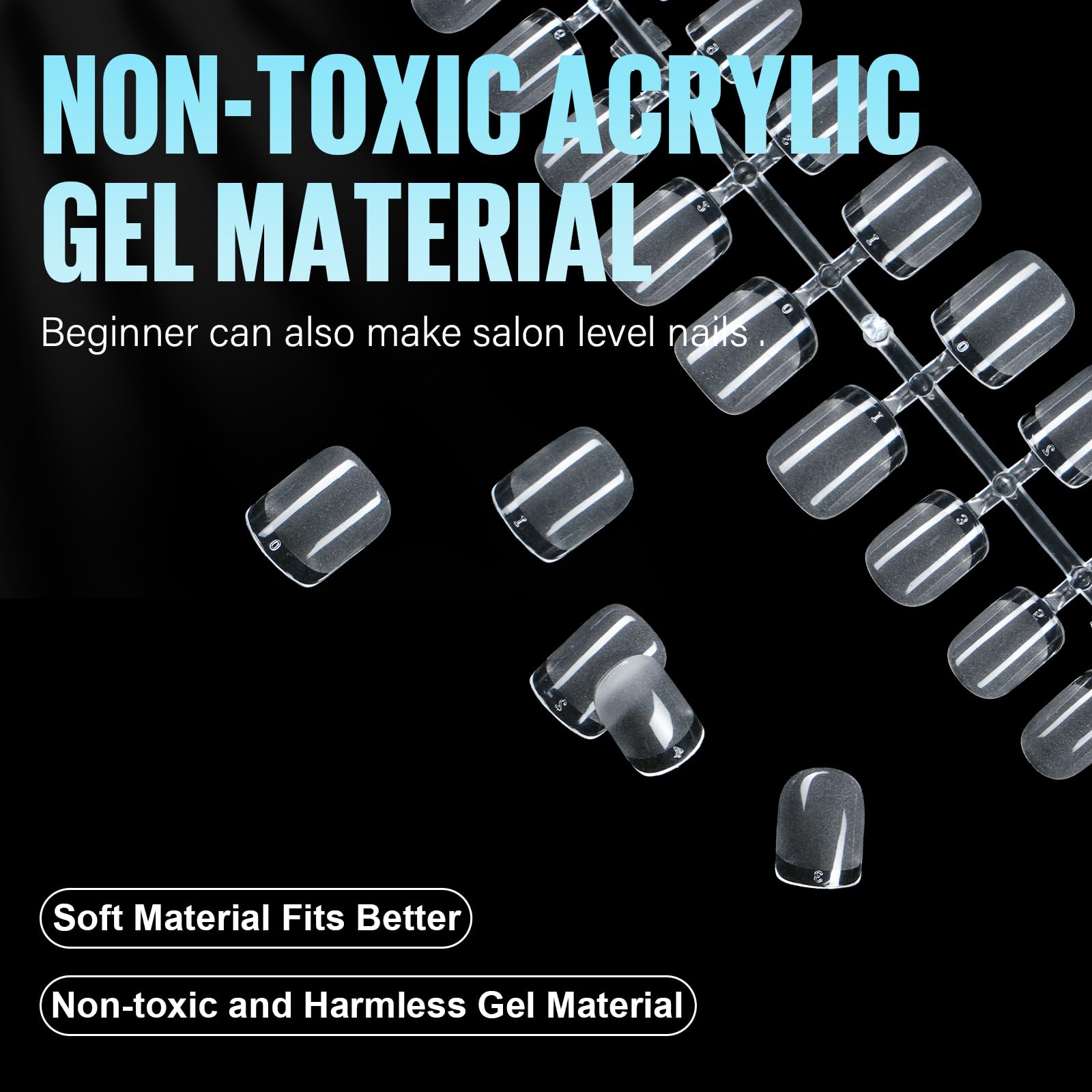 TOMICCA Extra Short Square Fake Nail Tips, Half Matte Acrylic Pre Filed Soft Gel Nail Tips, 192Pcs Full Cover Pre Shaped 12 Sizes Fake Nails for Beginner and Professional DIY Nail Salon - Image 6