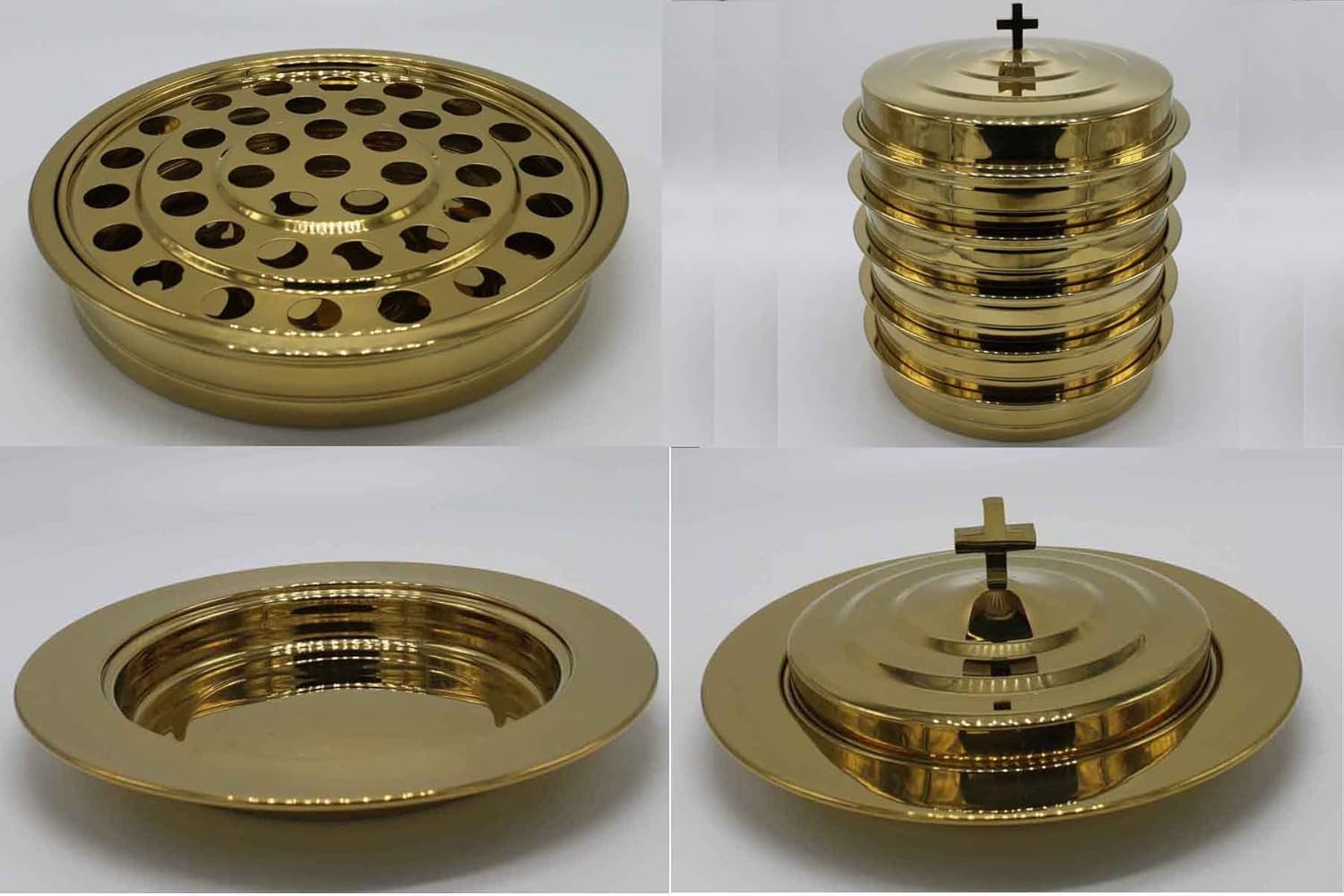Brasstone5 Stainless Steel Communion Trays with 1 Lid and 3 Bread
