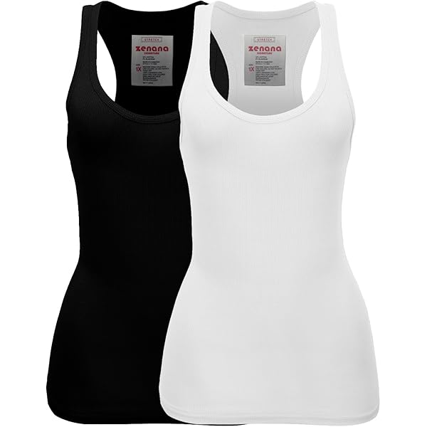 2 Pack Zenana Women's Basic Ribbed Tank Top Med White, White