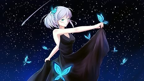 Athah Designs Anime Original Night Butterfly Sky Stars White Hair