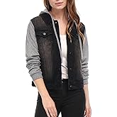 Allegra K Women's Jean Jackets Layered Drawstring Hood Denim Jacket with Pockets