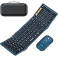 ProtoArc Foldable Keyboard and Mouse, XKM01 True Full-Size Folding Keyboard Mouse Combo for Business and Travel, 2.4G+Dual Bluetooth Portable Mouse Keyboard for Laptop iPads Tablets - Blue