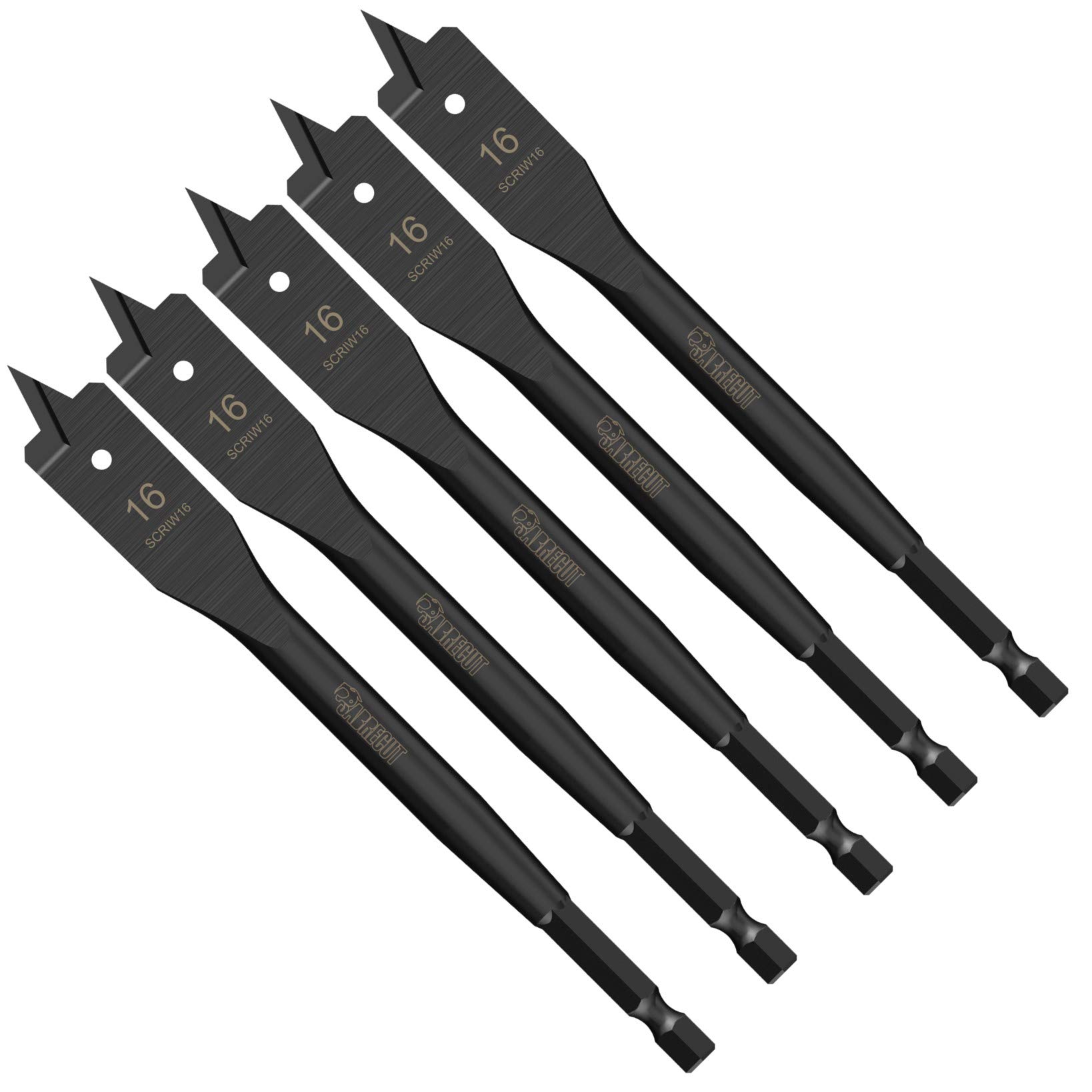 5 x SabreCut SCRIW16_5 16mm x 152mm Impact Rated Flat Wood Spade Bits for Softwood Hardwood Chipboard