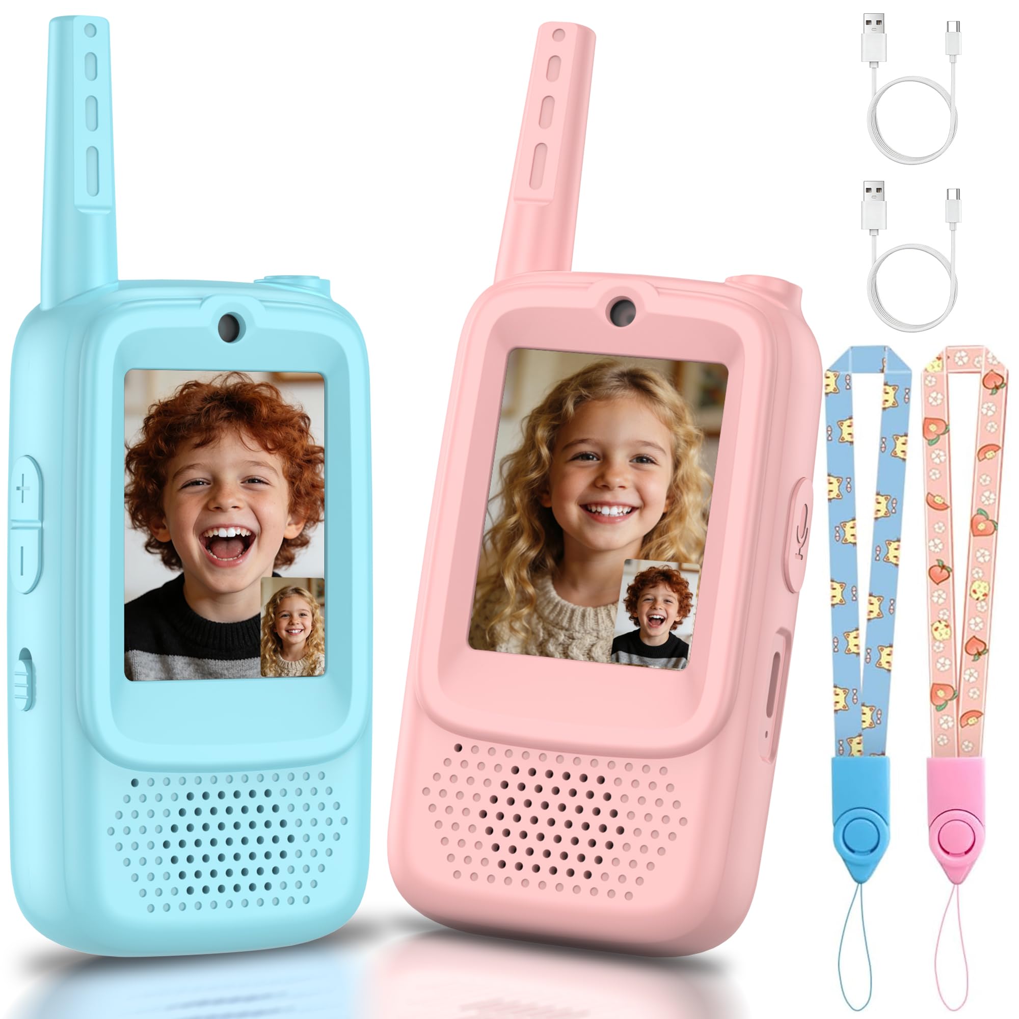 Video Walkie Talkies for Kids, 2 Pack Rechargeable Walkie Talkies with Screen, Long Range 2 Way Radio with 4 Voice Effects, Christmas Birthday Gifts for Age 3-12 Boys Girls Indoor/Outdoor/Camping