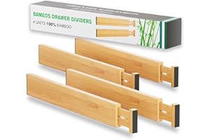 BAMEOS Drawer Dividers kitchen Organization Bamboo Utensil Organizers for Kitchen Bedroom Bathroom Dresser Office 4-pack