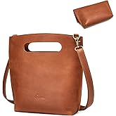 S-ZONE Women Vintage Genuine Leather Crossbody Bag Distressed Foldable Clutch Top Handle Handbag Purse