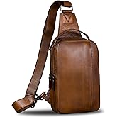 IVTG Genuine Leather Sling Bag for Men and Women Vintage Real Leather Sling Backpack Shoulder Crossbody Bag Chest Purse