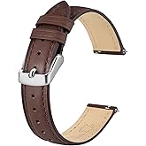 BISONSTRAP Elegant Leather Watch Straps, Quick Release, Watch Bands for Women and Men, 12mm, Dark Brown (Silver Buckle)