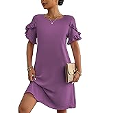 HOTOUCH Womens Summer Dress Short Sleeve A-Line Mini Dress 2025 Casual Crew Neck Shift Dress Beach Sundress with Pockets Purple Red