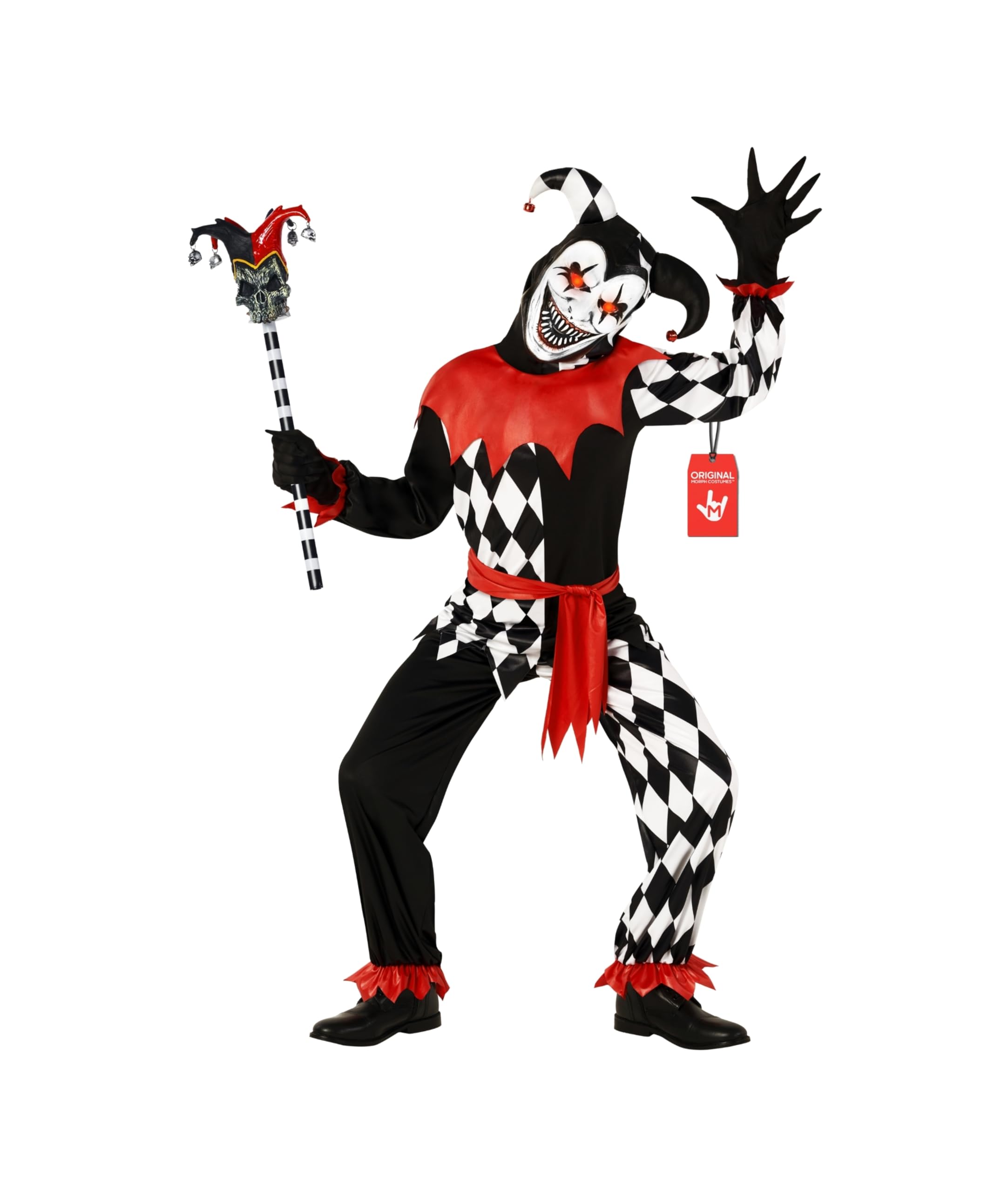 Morph Light Up Mask Kids Jester Costume, Scary Clown Costumes, Evil Jester Halloween Costume for Boys, Fun Dress-Up, X-Large
