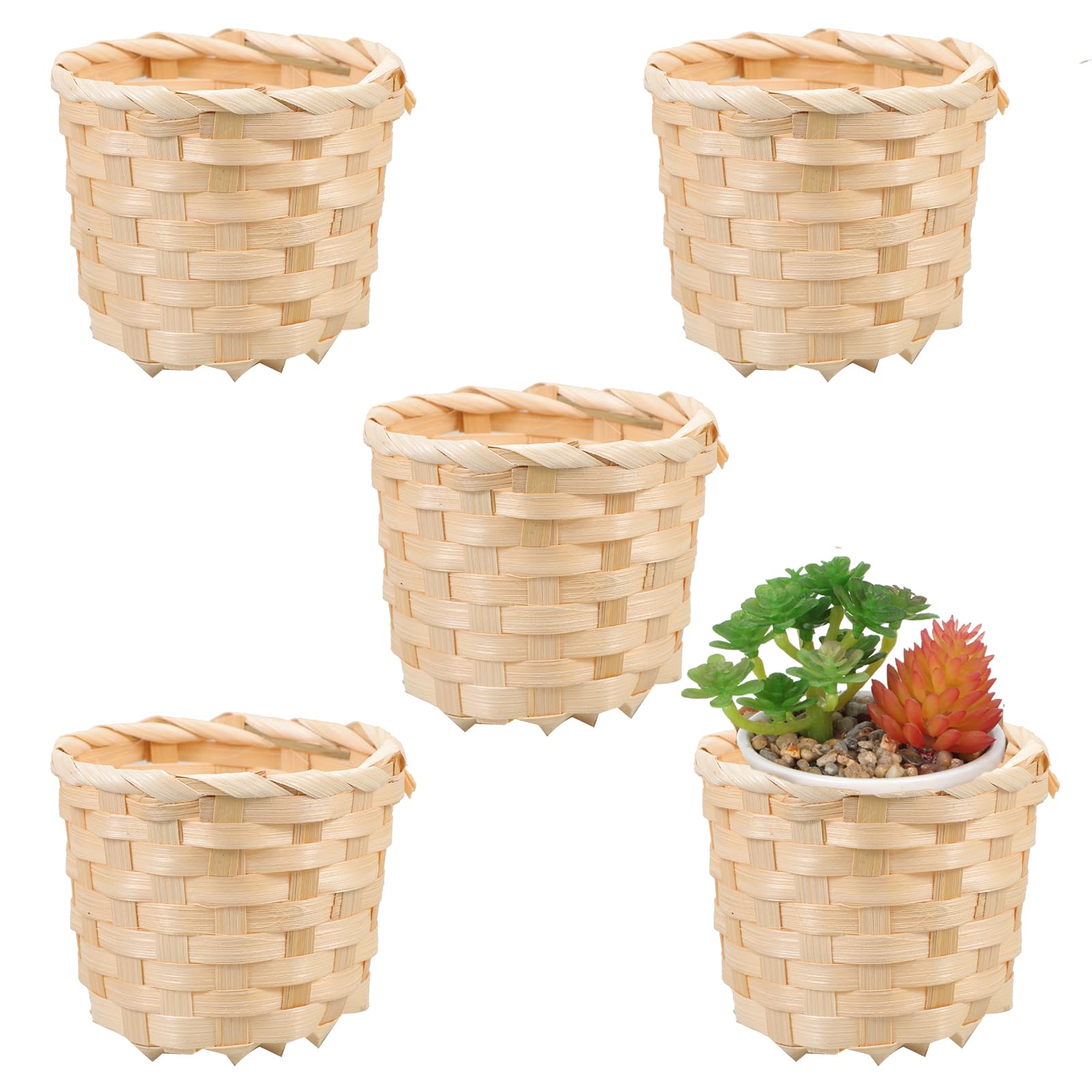 Photo 1 of DOITOOL Bamboo and Wood Woven Basket Set of 5 - Multi-Purpose Storage for Fruits Desserts and Home Decor - 3.54 X 3.54 X 2.95 Inches