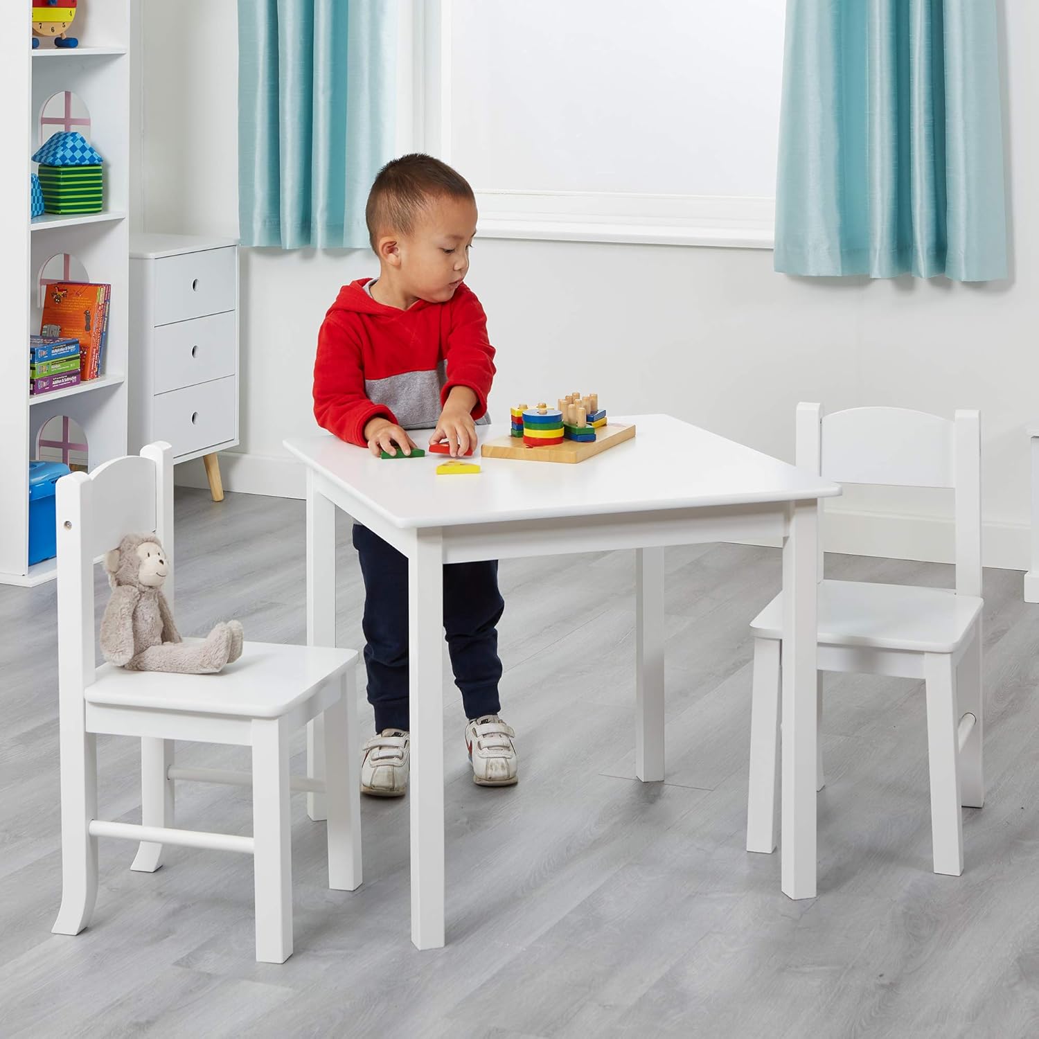 Liberty House Toys Children's White Wooden Table & 2 Chairs Set, Engineered Wood, 53.5cm H W x