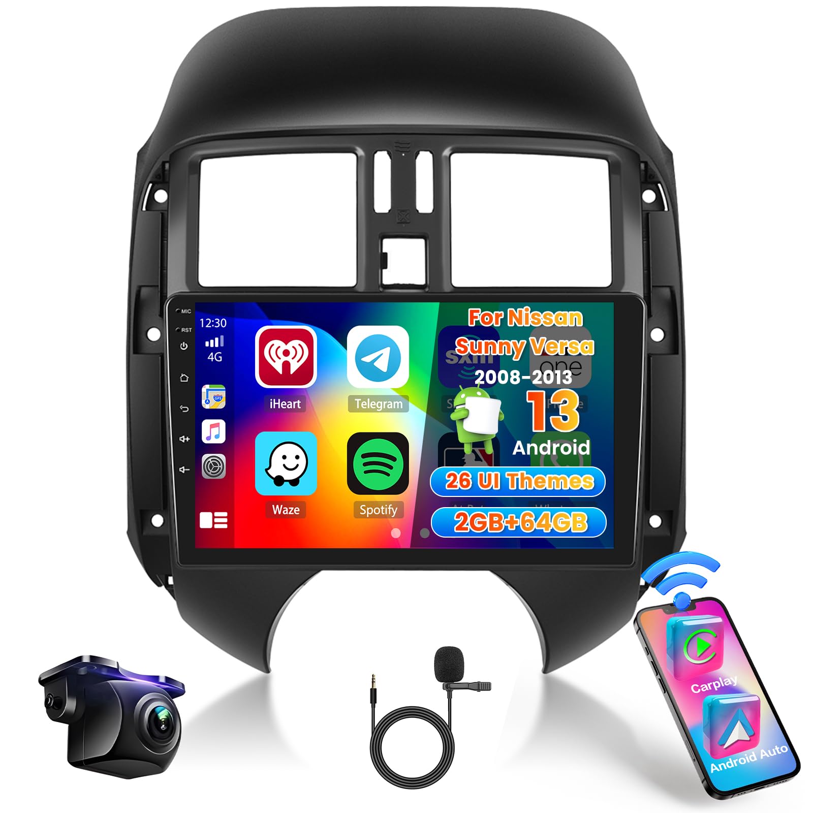 Photo 1 of Car Radio for Nissan Sunny Versa 2008 2009 2010 2011 2012 2013: [2G+64G] 9 inch Car Stereo with Wireless Carplay Android Auto, Touch Screen Upgrade for Sunny Versa with DSP Backup Camera