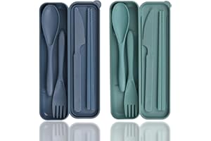 DIYJEP Camping Cutlery Reusable 2 Sets Travel Cutlery Set with Case, Plastic Cutlery Set with Case, Portable Camping Cutlery 