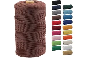 Macrame Cord, POZEAN 2mm x 220 Yards (About 200m) Colored Macrame Rope, 100% Natural Cotton Rope for Wall Hanging,Plant Hangers,DIY Crafts Knitting,Christmas Wedding Decorative Projects(Brownness)
