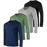 Real Essentials 4 Pack: Men's Dry Fit Long Sleeve V-Neck Active T-Shirt - Athletic Outdoor UPF 50+ (Available in Big & Tall)