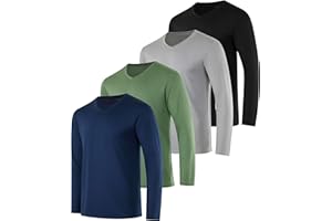 Real Essentials 4 Pack: Men's Dry Fit Long Sleeve V-Neck Active T-Shirt - Athletic Outdoor UPF 50+ (Available in Big & Tall)