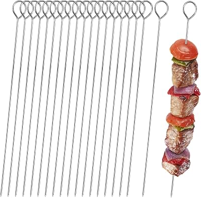 TakFree 30cm Stainless Steel Kebab Skewers 20pc Reusable 12in Grill Sticks