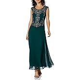J Kara Women's Cap Sleeve Long Beaded Dress