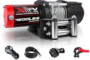 XPV AUTO 12V 4500LBS Steel Rope Electric Winch for Towing ATV/UTV Off Road with Wireless Remote Control Mounting Bracket IP67 Waterproof Electric Winch with 4-Way Roller Fairlead