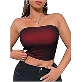 Floerns Women's Plus Size Ombre Print Crop Tube Top Strapless Ribbed Knit Bandeau