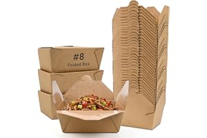 EcoDispose 300 Pack 45 oz Kraft Paper Fold To Go Containers, Microwaveable Leak and Grease Proof Take Out Boxes for Lunch,Leftover and Restaurant