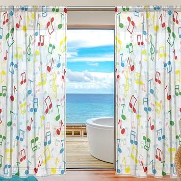 Amazon Com Sheer Curtain Colorful Music Notes Polyester Voile