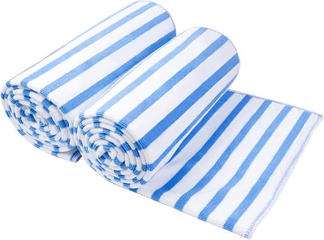 Amazon Com Jml Microfiber Beach Towels Bath Towel 2 Pack 30 X 60 Cabana Stripe Absorbent And Quick Dry Beach Towel Set For Adults Travel Summer Sport Swimming Pool Yoga Camping Blue Home