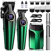 BILLAR® Hair Clippers for Men with Beard Trimmer, Professional Clippers & Beard Trimmers Set, Electric Razor Shavers for Men, Cordless Men’s Grooming Kit for Nose, Face, Hair (Green)