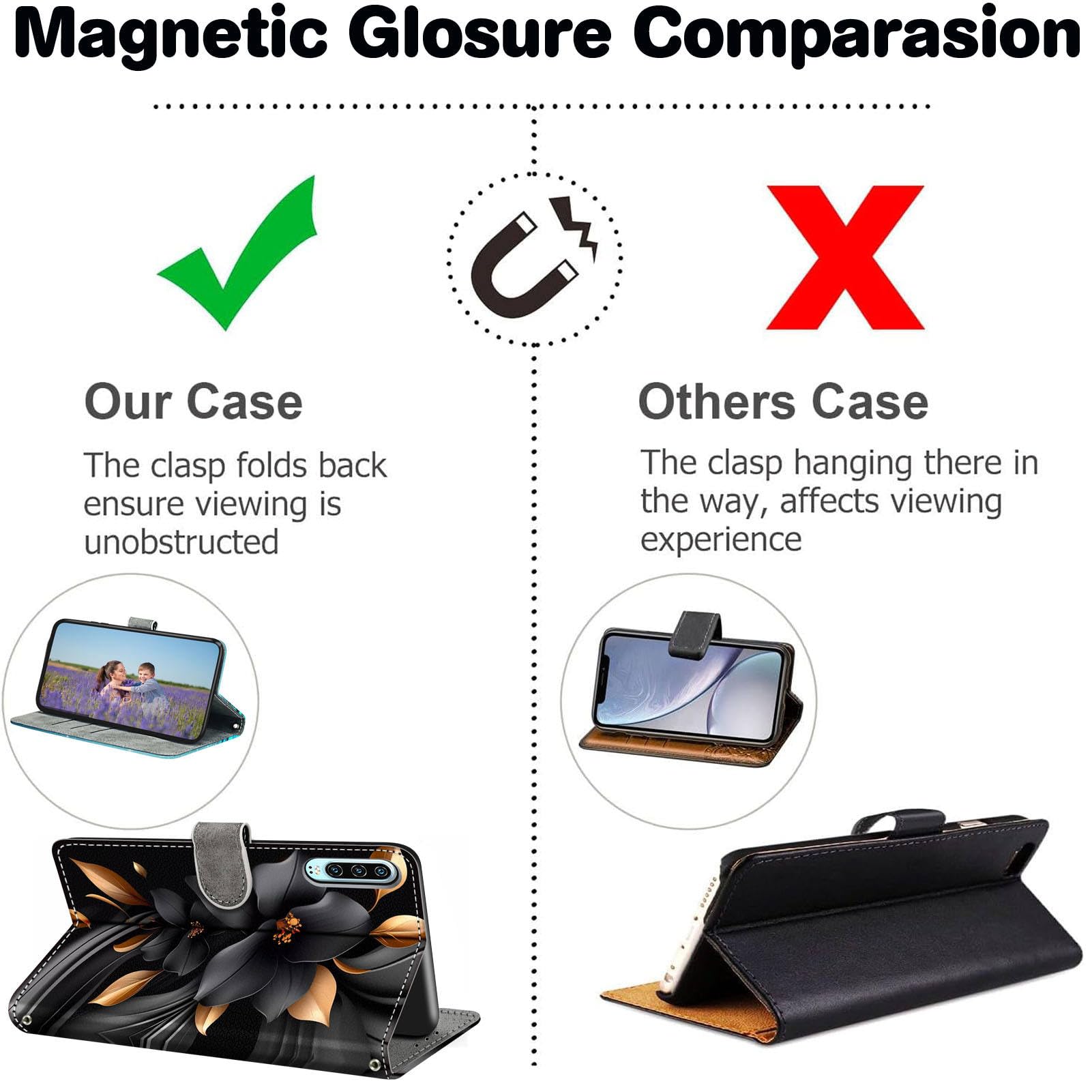 Salanheo Handyhülle für Motorola Moto Edge 60 Fusion/Edge 60 / Edge 60 Pro Hülle, Magnetische Flip Stoßfeste Schutzhülle mit Standfunktion Kartenfächern Klapphülle Handytasche Blätter und Blüten 5