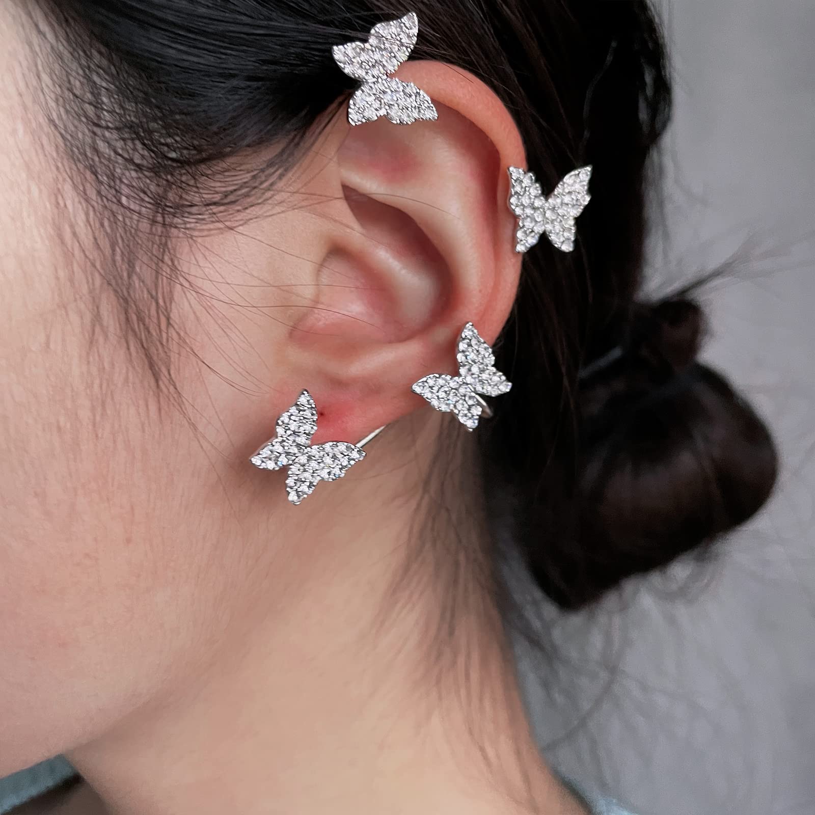 Butterfly Ear Cuffs Earrings Rhinestone Butterfly Ear Wrap No Piercing Ear Cuff Clip On Earrings for Women