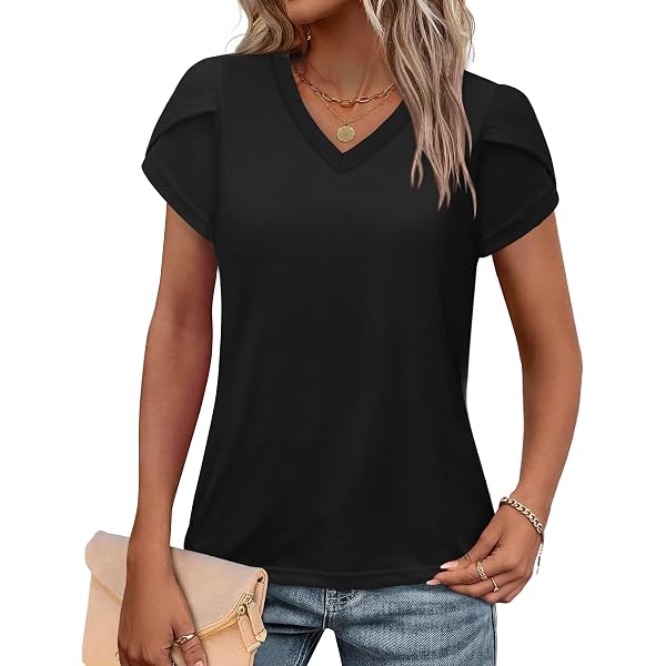 Beluring Women's Summer V-Neck Short Sleeve Top - Casual Basic Tee In Rayon/Spandex Blend - View #5