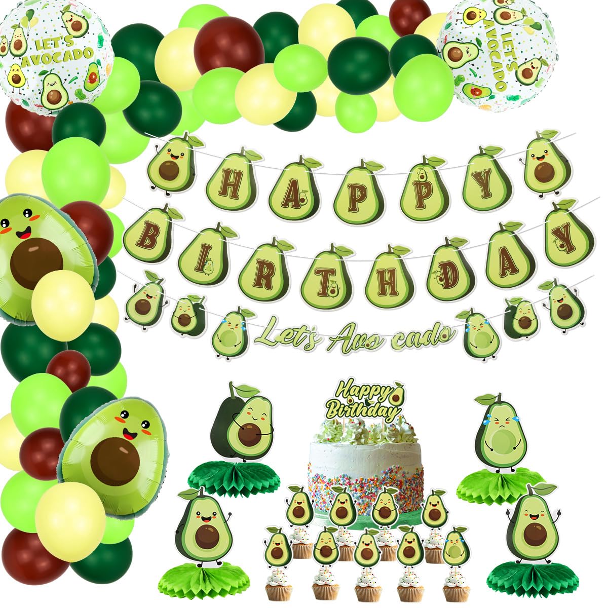 Fruit Avocado Party Decorations, Cute Avocado Theme Birthday Party Supplies for Boys and Girls, Includes Happy Birthday Banners Cupcake Toppers Table Centerpieces 54Pcs Balloons Garland Arch Kit