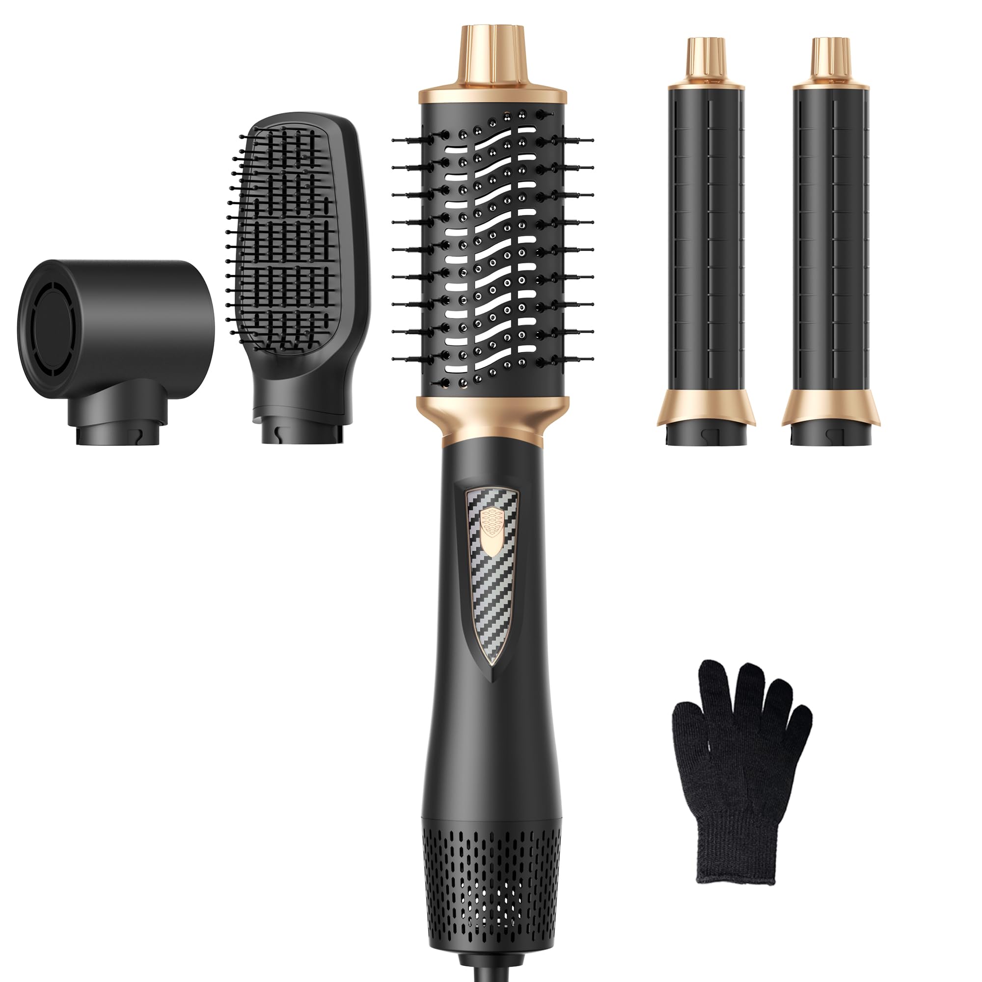 Photo 1 of Atopskins 5 in 1 Blow Dryer Brush Set, 1000W Professional Hot Air Styler, Ionic Hair Dryer Brush, 3 Heat Settings, Auto Curling, Fast Drying, Ideal Hair Styling Tools Gift for Women (Black Gold)