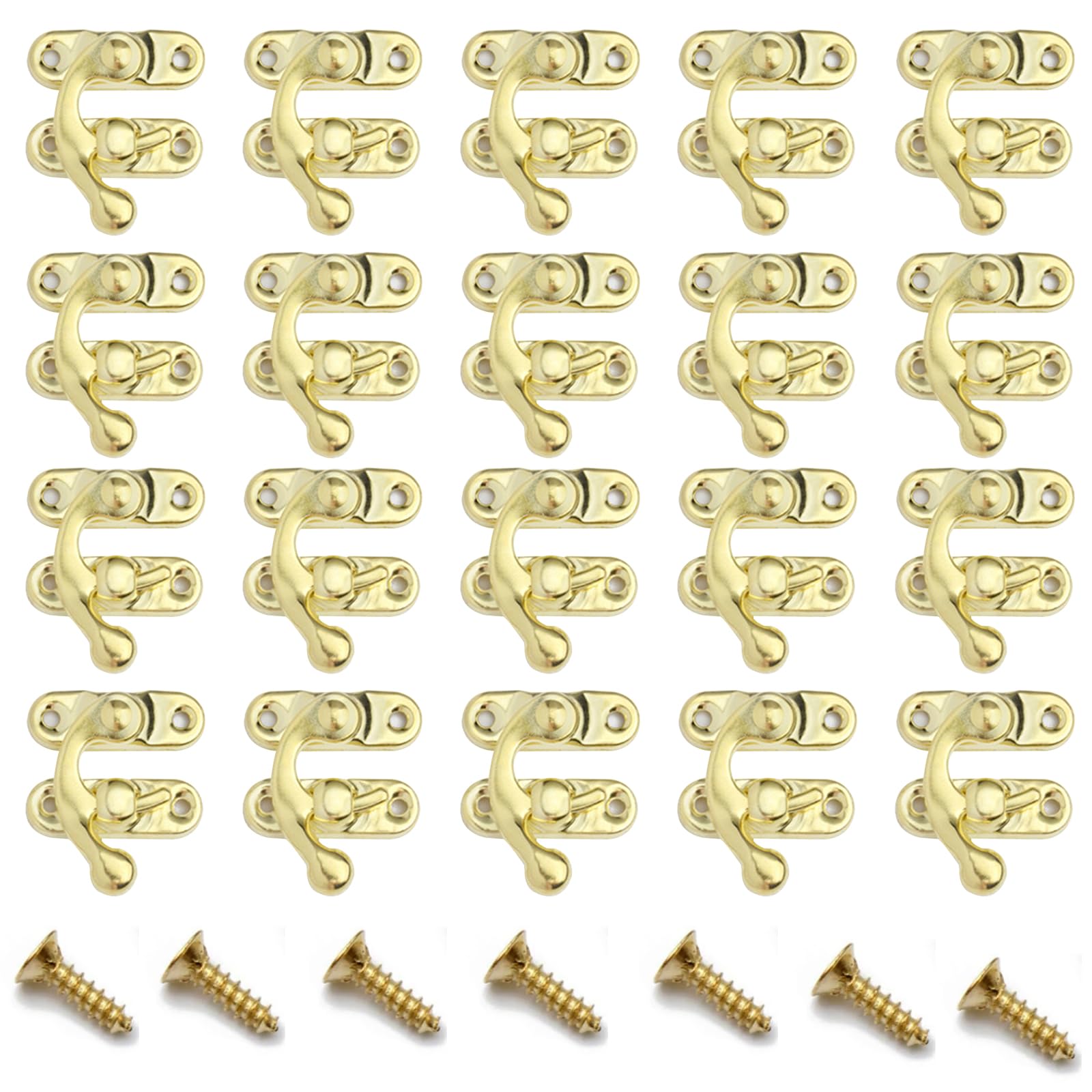20Pcs Antique Left Latch Hook Hasp 37 x 42mm Small Box Latch Hasps Swing Arm Latch for Suitcase Jewelry Box Toolbox (Gold)