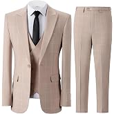Casual Men's Suits Regular Fit 3 Pieces Double Breast Lightweight Plaid Tuxedos Business Blazer+Vest+Pants