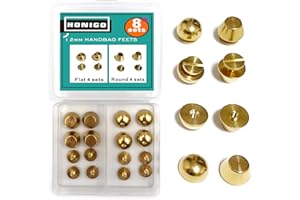 Honigo 8 Pack Gold Rivets Stud Handbag Purse Feet 1/2 inch 4 Pack Flat Head 4 Pack Round Metal Solid Brass Studs Screw Back Feet 12mm Buckle Spikes Leathercraft for Leather Bag Totes DIY Craft