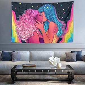 Lesbian Girlslove Tapestry - LGBT Pride Hippie Art Tapestry Wall Hanging Home Decor - 60 X 40 Inch Large Tablecloths Wall Blanket Curtain for Bedroom Living Room Dorm Decoration