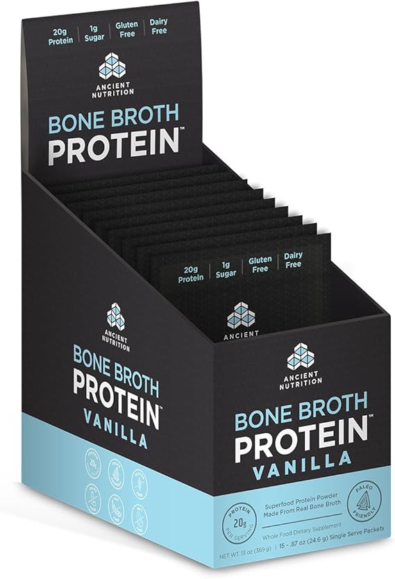 Ancient Nutrition Bone Broth Protein Powder, Vanilla Flavor