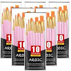 AROIC Acrylic Paint Brushes, 6 Packs/60 pcs Nylon
