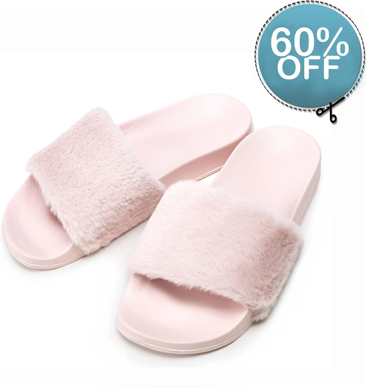 OCICI Women Slide Slipper Faux Fur Soft Flat Slide Slippers Comfort Anti-Skid.